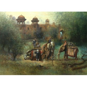 A. Q. Arif, Respite under the minarets, 36 x 48 Inch, Oil on Canvas, Cityscape Painting, AC-AQ-235